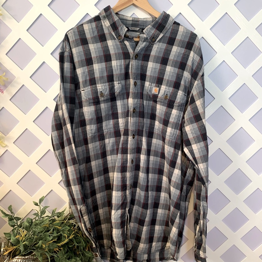 Carhartt Plaid Relaxed Fit Cotton Button Down Long Sleeve Shirt XLT